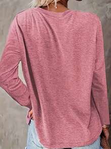 SHEIN EZwear Women's Slogan Printed T-shirt - Pink - View 2