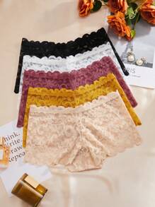 Women's Solid Color Lace Boyshorts - Black - View 1