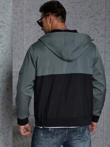 Manfinity Homme Nam Plus Đồ họa Chữ cái Khối màu Dây kéo áo có mũ Áo khoác - màu đen - Xem 2