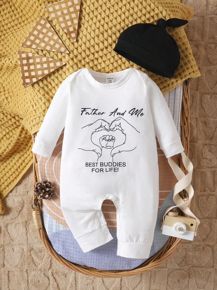 Baby Gesture Printed Jumpsuit With Black Hat