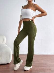 SHEIN Essnce 女款深綠色直筒打底褲 - 墨綠色 - 查看 4
