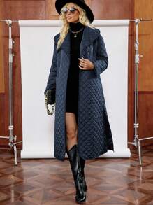 SHEIN LUNE Của phụ nữ Áo khoác Quilted Với To lớn Vòng cổ - Màu xanh hải quân - Xem 5