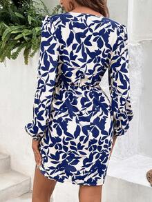 SHEIN VCAY 植物印花綁結細節連身裙 - 彩色 - 查看 2