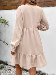 SHEIN VCAY Women's V-neck Ruffle Hemline Dress - Apricot - View 2