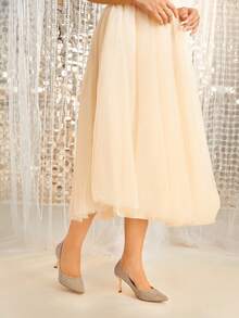 SheIn Belle Quý cô Đúng mốt Cao gót Giường đơn Giày dép Với Tuyệt đẹp Đồ trang trí Rhinestone Đối với Bốn Ngoài trời Mặc - Rượu sâm banh - Xem 5