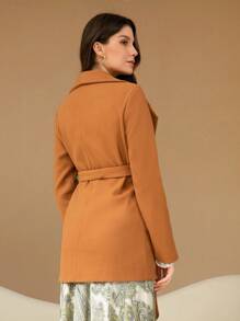 GENKIRA 毛呢大衣,搭配寬大領口和腰帶 - 薑色 - 查看 2