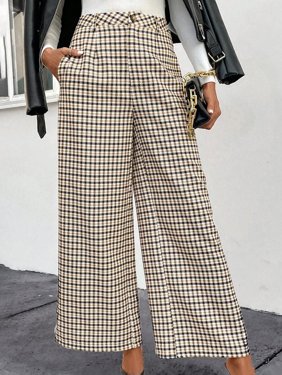 SHEIN Clasi Plaid Wide Leg Trousers - Multicolor - View 1