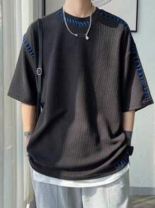 Claim Dot Loose Fit Men's Crochet Short Sleeve T-Shirt - Black - View 1