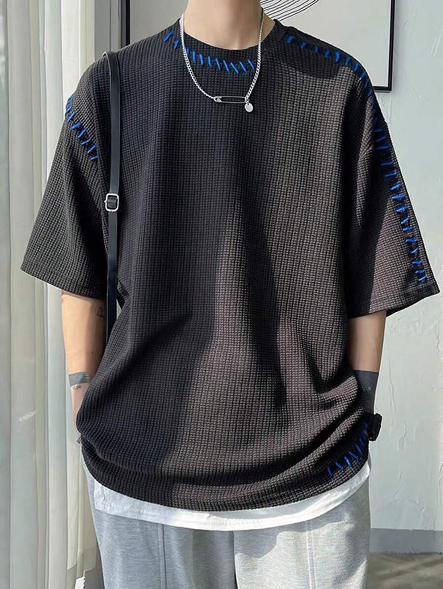 Claim Dot Loose Fit Men's Crochet Short Sleeve T-Shirt - Black - View 1