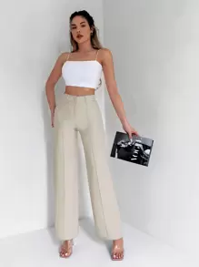 EURMUSE High Waist Wide Leg Suit Pants - Apricot - View 3