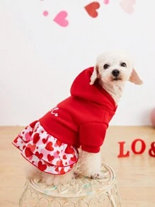 PETSIN 1pc Valentine's Day Heart Printed Red Pet Dress - Multicolor - View 5
