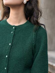 Dazy Star Solid Button Front Cardigan - Green - View 5