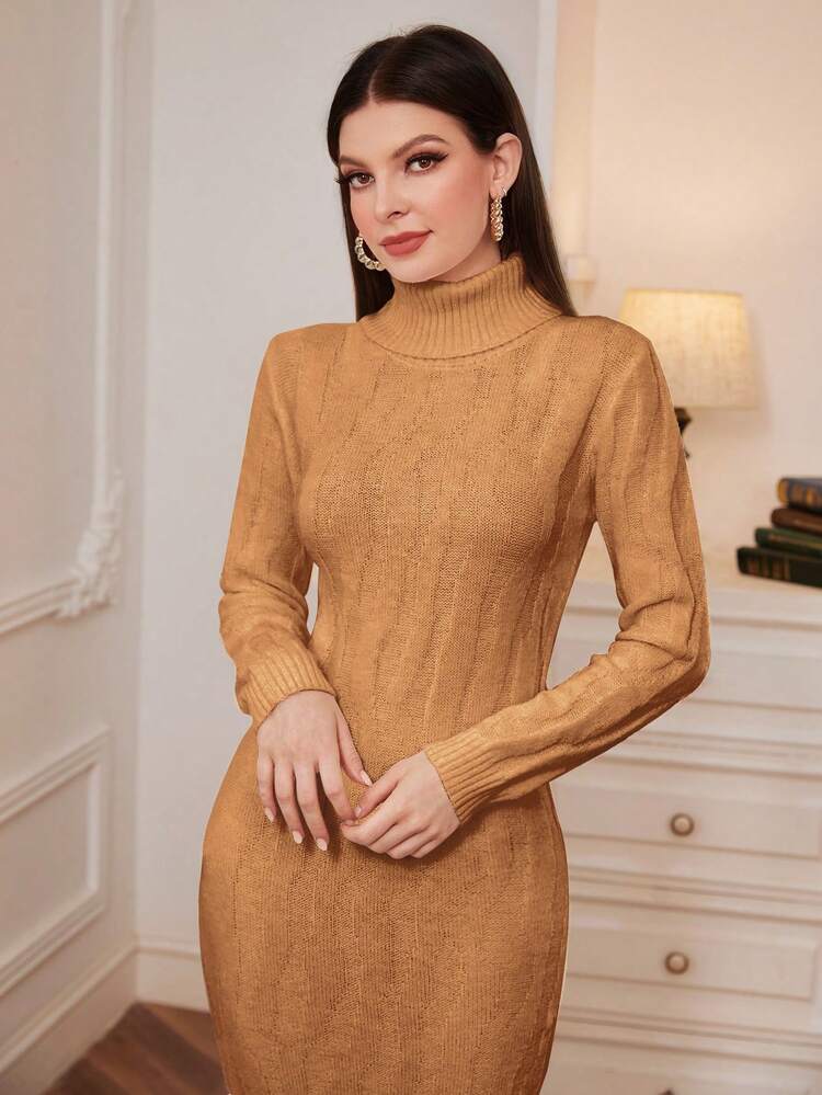 Turtleneck Cable Knit Sweater Dress