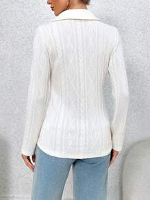 SHEIN Essnce Cable Knitted Jacquard T-shirt - Beige - View 2