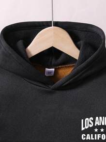 Tween Boy Two Tone Letter Graphic Thermal Hoodie & Sweatpants - Black - View 7