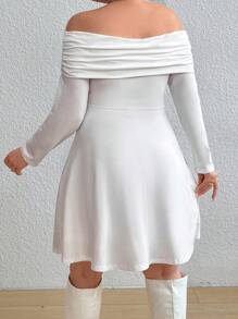 Flirla Plus Size Open Shoulder Casual Dress - White - View 2