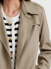 Goelia 100% 美麗諾羊毛純色自繫腰帶風衣 - 綠色 - 查看 3