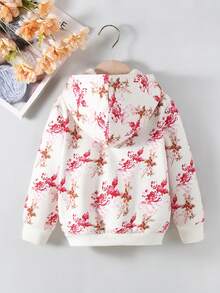 SHEIN 少女全身花卉印花保暖内衬连帽夹克 - 杏色 - 查看 2