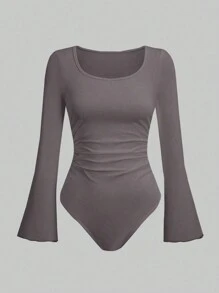 SHEIN Unity Của phụ nữ Tay áo loe Xù Áo liền quần chặt - Xám - Xem 1