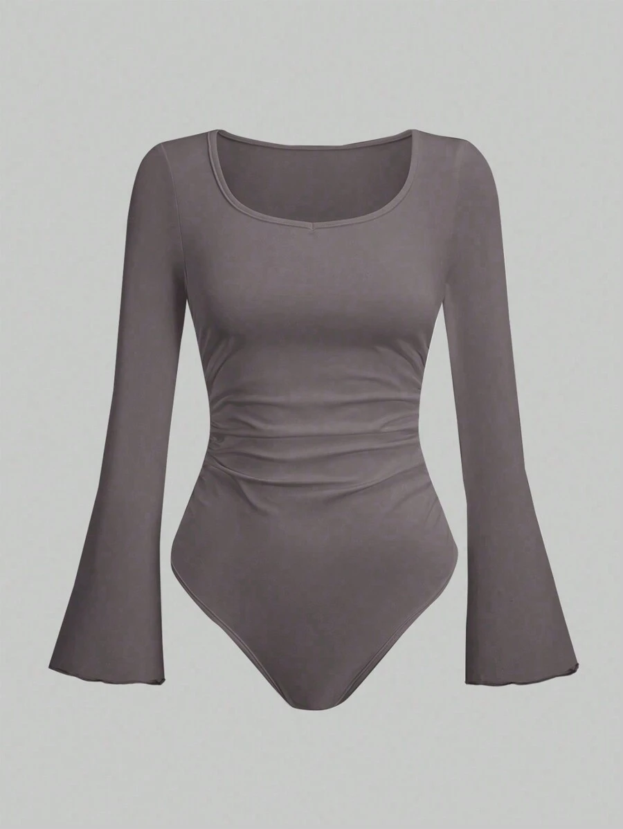 SHEIN Unity Của phụ nữ Tay áo loe Xù Áo liền quần chặt - Xám - Xem 1