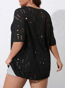 SHEIN LUNE Kích thước lớn Quý cô Dệt kim Lỏng lẻo phù hợp Xu hướng: Cắt giảm Áo - màu đen - Xem 2