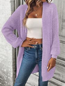 SHEIN LUNE Màu thuần Lỏng lẻo phù hợp Thả vai Mở Mặt trước Áo len Mở Đối với Giải trí Mặc - Màu tím - Xem 5