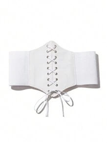 ROMWE Goth 1入組女性白色六邊形形狀腰皮帶帶打蠟燈芯絨系帶和孔眼適用於洋裝配件,每天穿戴