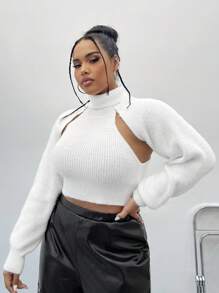 SHEIN ICON Plus Size High Neck Hollow Out Sweater