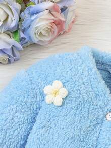 女嬰花毛衣+裙子+帽子 3 件套 - 藍色 - 查看 5