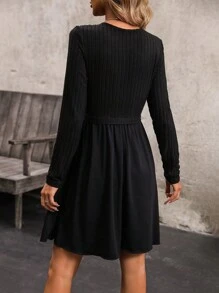 SHEIN Clasi Notched Collar Long Sleeve Personalized Dress - Multicolor - View 2