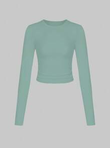 SHEIN LUNE Ladies' 3pcs/set Solid Color Long Sleeve T-shirts - Mint Green - View 5