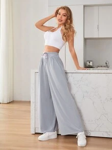 Daily&Casual Eo dây rút quần ống rộng Quần thể thao - Xám - Xem 6