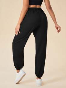 Daily&Casual 女士抽繩腰運動褲 - 黑色 - 查看 2