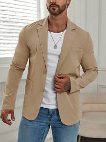 Manfinity Homme Men's Notch Lapel Collar Suit Jacket - Khaki - View 3