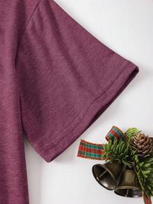 SHEIN EZwear 女士聖誕雪人字母圖案短袖t卹 - 中紫紅色 - 查看 5