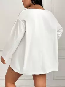 SHEIN EZwear Abrigo De Hombros Caídos Con Cuello De Contraste En Talla Grande