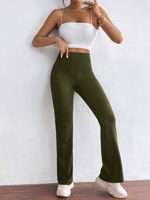 SHEIN Essnce 女款深綠色直筒打底褲 - 墨綠色 - 查看 6