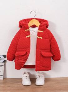 SHEIN Neutral Baby Boy Chinese Style Checkerboard Fleece Hooded Padded Coat - Multicolor - View 2