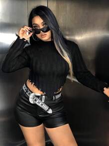 SHEIN ICON Asymmetrical Hem Mustache Design Sweater - Black - View 6