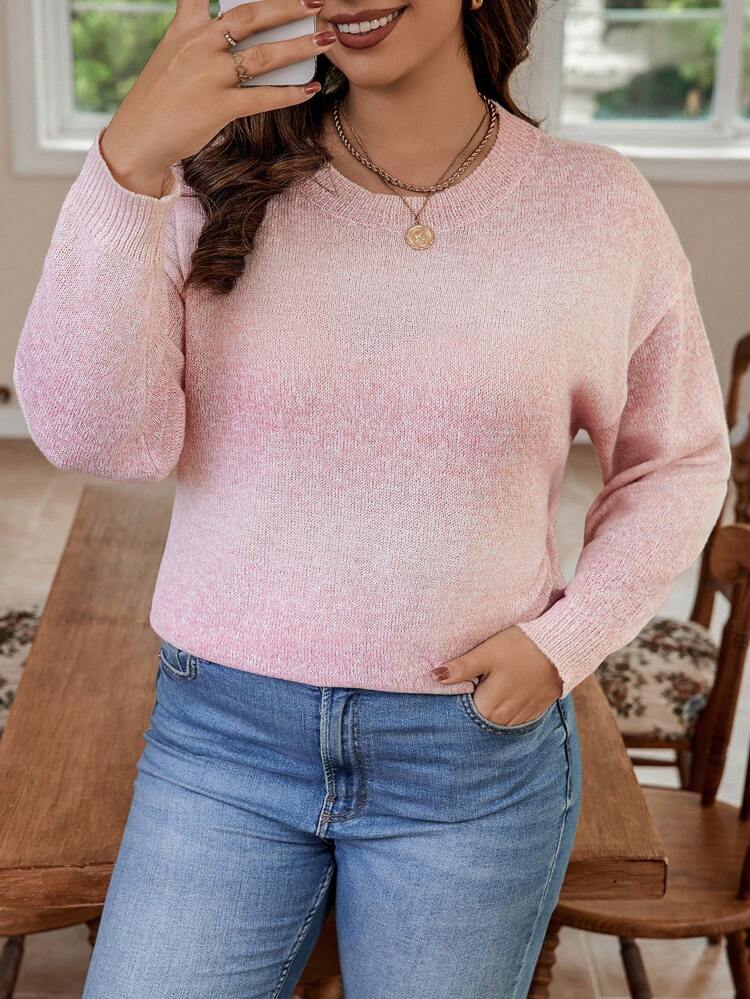 Plus Size Ombre Drop Shoulder Sweater Pullover Knit Pullover Fall Winter Sweater