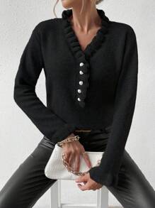 SHEIN Essnce Lace Decorated Sweater Pullover - Black - View 3