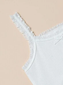 SHEIN Vintaside Kids Young Girl 2pcs Lace Trim Bow Front Cami Top