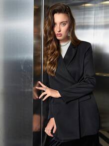 Chiquease Blazer De Cuello Muesca Negra Para Mujeres - Negro - Ver 6