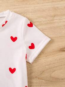 SHEIN 幼兒少女心印花簡約舒適可愛2件組t卹 - 彩色 - 查看 3