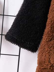 Baby Cool Plush Patchwork Hooded Jacket - Coffee Brown - View 6