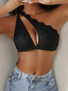 SHEIN Floral Lace Cut Out Sexy Lingerie Bralette - Black - View 5