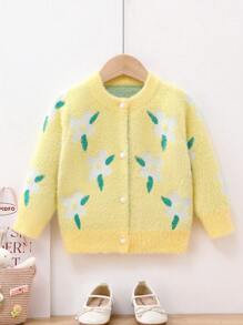 SHEIN 女孩花卉印花開襟毛衣(兒童)