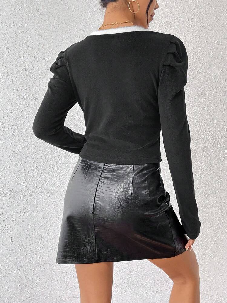 Women's Fluffy Fleece T-shirt With Leg-of-mutton Sleeve