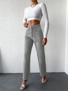 EURMUSE Ladies' Solid Color Slim Fit Jeans ,Petite Women - Light Grey - View 3
