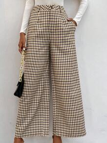 SHEIN Clasi Plaid Wide Leg Trousers - Multicolor - View 5